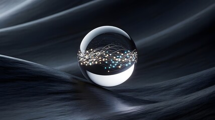 Futuristic globe with electric blue fiber optic threads – Perfect for data science, telecommunications, or artificial intelligence themes.