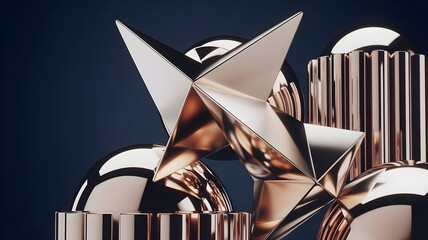 Metallic gold and platinum sculptures in dark setting – Suitable for jewelry design, elite club branding, or financial excellence.