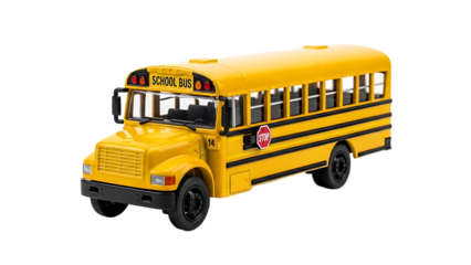 A yellow school bus toy on transparent background