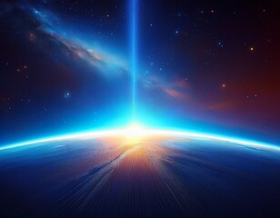 sunrise horizon over earth in sunrise horizon over earth in space blue glowing beam and starry universe digital backdropspace blue glowing beam and starry universe digital backdrop
