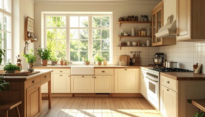 Fototapeta premium Helle Retro Küche mit Tageslicht