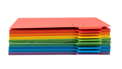 A stack of colorful folders on transparent background