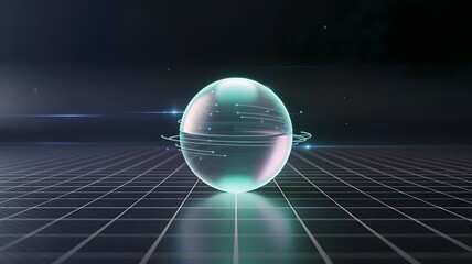 Cyan orb floating on infinite grid - Great for data science.