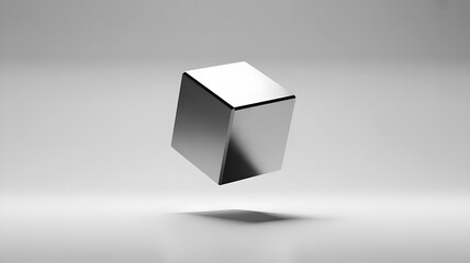Minimalist metallic cube in air – Great for modern software ads.