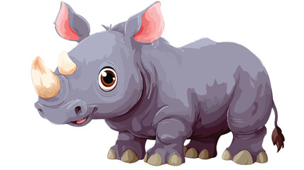Fototapeta premium Adorable Baby Rhino Cartoon Illustration on White Background with Outline