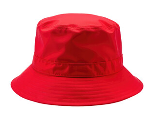 Fototapeta premium A bright red bucket hat on a plain white background