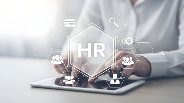 A businessman's hand touches a digital screen on a mobile tablet featuring global social network icons and internet communication technology for a modern business connection concept - Powered by Adobe