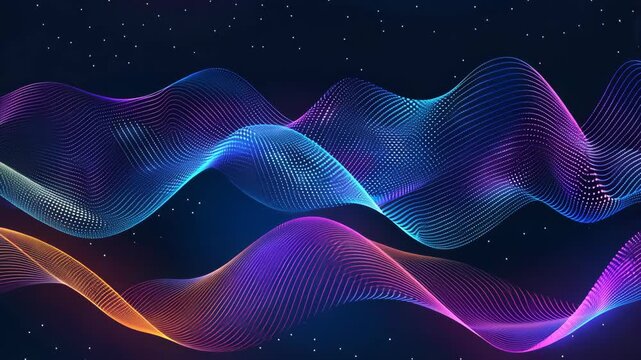 Flowing wave patterns shimmer with vibrant colors, showcasing an artistic blend of light and rhythm that captivates viewers