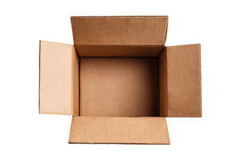 Empty cardboard box open, top view