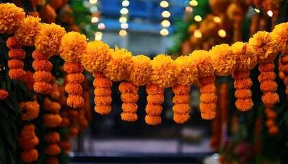 marigold garland vivid marigold garlands in vibrant hues create a visually stunning display showcasing their unique texture capturing the essence of floral elegance
