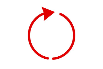 Circular red arrow icon symbolizing refresh, reload, loop, or continuous process isolated on transparent background