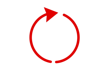 Circular red arrow icon symbolizing refresh, reload, loop, or continuous process isolated on transparent background