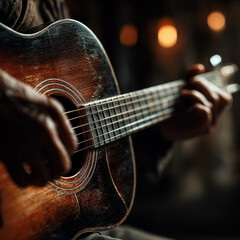 A person playing an acoustic guitar.