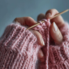 A person knitting.