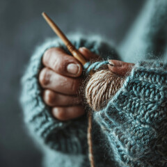 A person knitting.