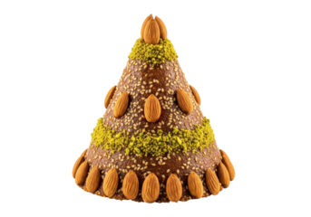 chocolate cone cake with almonds and pistachio dust