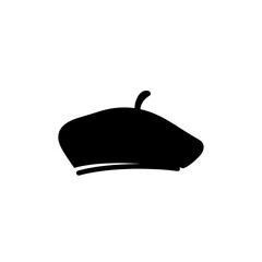Black beret hat silhouette on white background  