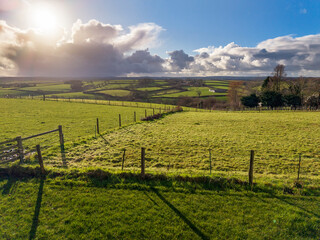 Winter sunshine over Cornish farmland in January