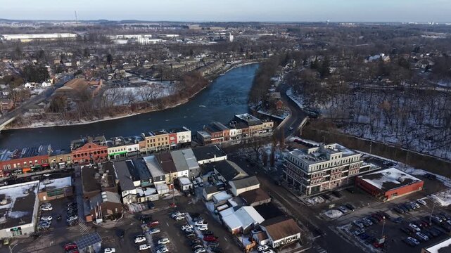 Aerial Winter Drone Views of Paris, Ontario, Canada