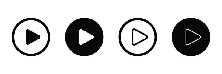 Set of play buttons icons. Play button. Video audio player button. Vector illustration. music video start sign. element. Play icon graphic set. trendy stroke line style. play button pictogram icon set © Hike Studio 786