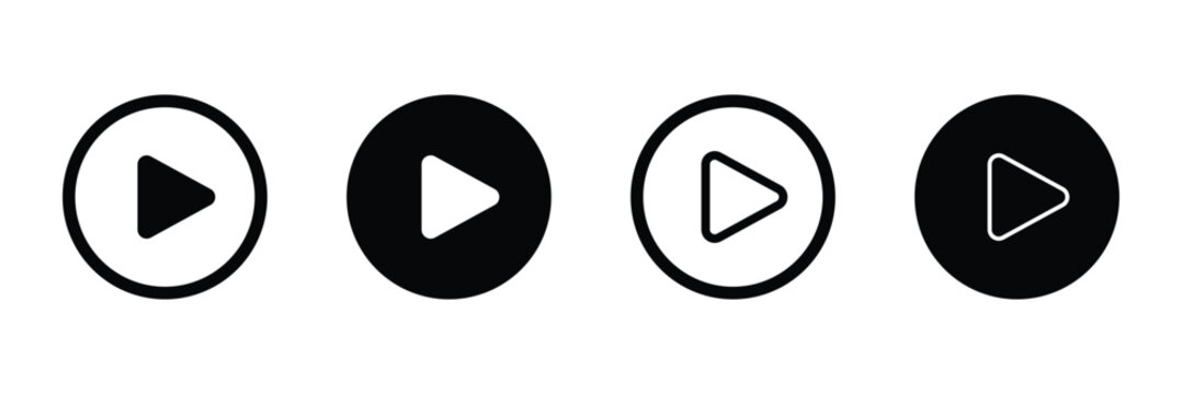 Set of play buttons icons. Play button. Video audio player button. Vector illustration. music video start sign. element. Play icon graphic set. trendy stroke line style. play button pictogram icon set