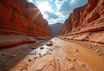 Arroyo Desert Creek Bed Serene Sandstone Canyon Engaging Geology Dry Riverbed Terrain Rock Formations