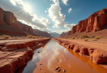 Arroyo Dry Creek Bed Desert Serenity Stark Dryland Patterns Sunlit Shadows
