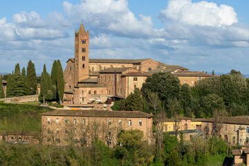 Basilica of San Clemente in Santa Maria dei Servi, Siena, Tuscany, Italy, with Romanesque-Gothic architecture.
