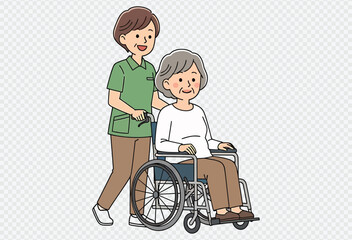 Caregiver assisting elderly woman in wheelchair with care and support