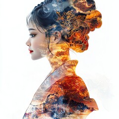 A woman with artistic double exposure art.