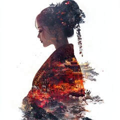 Elegant silhouette with nature overlay art.
