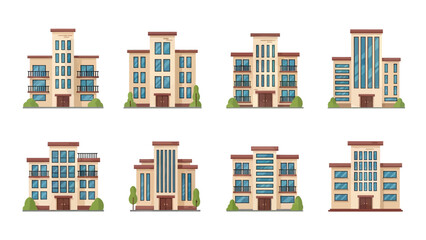 Collection of Modern Apartment Buildings with Balconies and Windows © Alienmarsh