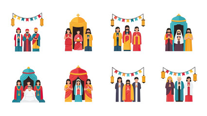 Diverse Religious Figures in Traditional Attire, Cultural Ceremony Icons