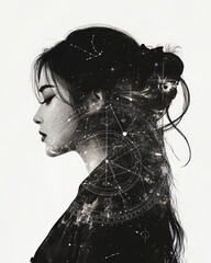 A dreamy silhouette with cosmic elements.