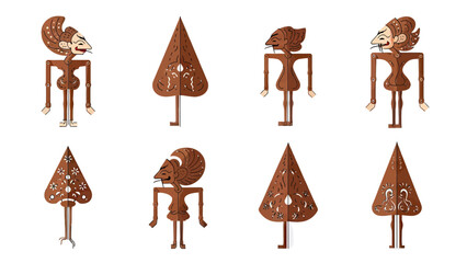 Traditional Indonesian Wayang Kulit Puppet Characters Set