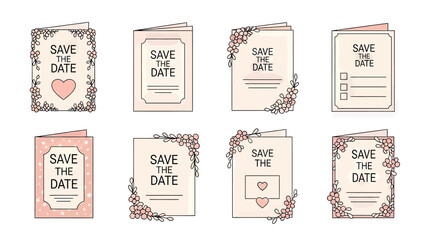Wedding Save the Date Card Designs with Floral Borders and Hearts