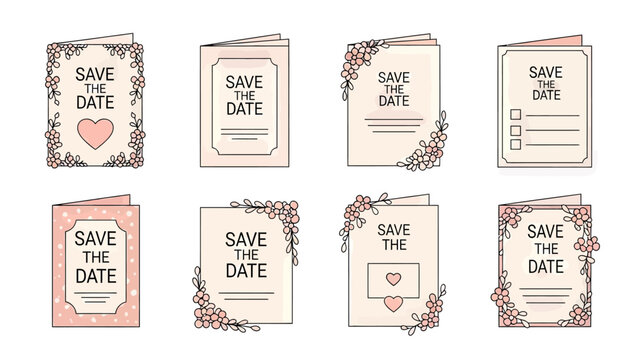 Wedding Save the Date Card Designs with Floral Borders and Hearts - Powered by Adobe