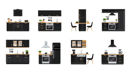 Modern Black Kitchen Designs with Appliances and Cabinets