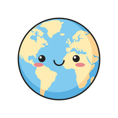 Obraz premium A cheerful, cartoon-style globe with a smiling face, highlighting Earth’s continents, ideal for educational use