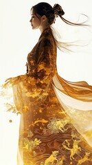 Elegant woman in traditional flowing dress.