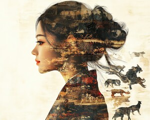 Artistic portrayal of identity and nature blending.