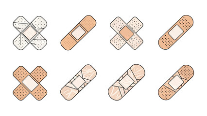 Assorted Adhesive Bandage Icons for Wound Care and First Aid