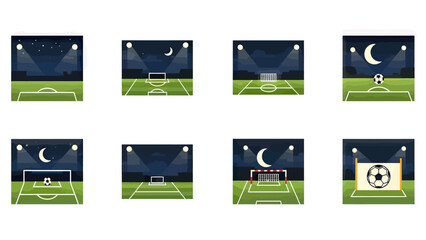 Soccer Field Icons Set at Night Under Stadium Lights © Alienmarsh