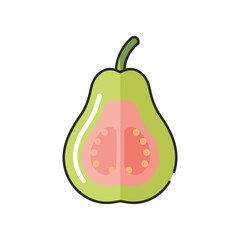 A vibrant, cross-section illustration of a ripe guava fruit showcasing its juicy interior and seeds