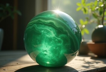 Enchanting Jade Green Nephrite Sphere Captured in Luxurious Natural Light