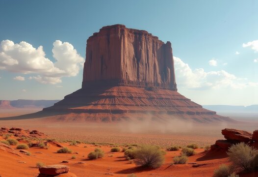 Isolated Butte Rising Abruptly Amidst Open Terrain Expressing Untamed Wilderness Essence
