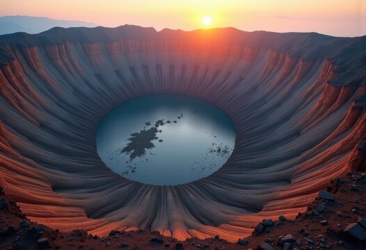 Majestic Caldera Crater Volcanic Formation Encompassed by Dramatic Landscape Peaks and Distinctive Geology