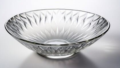 empty clear crystal bowl on white background casting shadows serving decor