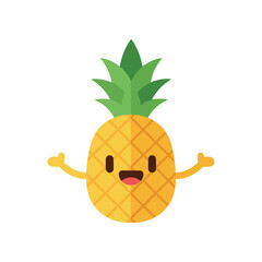 Cheerful cartoon pineapple character with arms outstretched, set against a plain background