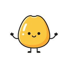 Cheerful yellow character with arms and legs, smiling happily against a plain background